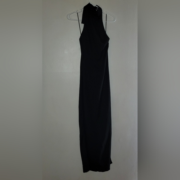 Lioness Halter Dress Linen Black Small GIZA Maxi Side Zipper Vaca Travel Resort - Picture 1 of 14